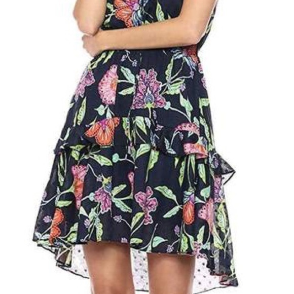 Taylor NWT Navy Floral Print Keyhole Front Tiered Spring Summer Dress Size 2 - Picture 13 of 15